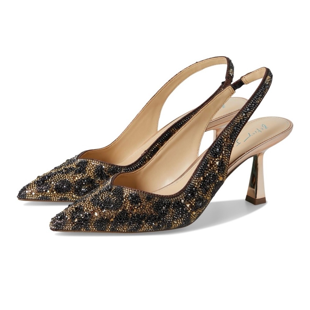 Blue by Betsey Johnson Clark Rhinestone Slingback Heels – Leopard